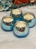 4 Pack Blue Mercury Votive with Floral embellishment